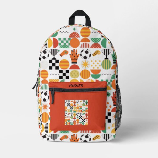 Modern Custom Name Soccer Football Pattern Printed Bedruckter Rucksack (Vorderseite)