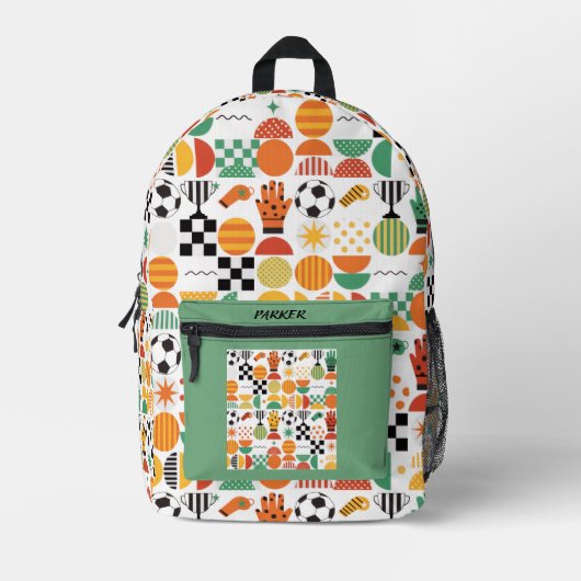 Modern Custom Name Soccer Football Pattern Printed Bedruckter Rucksack (Vorderseite)