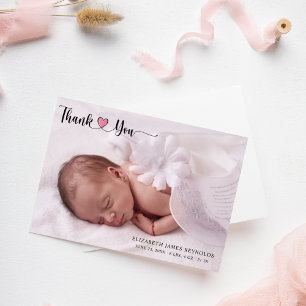Modern Custom Newborn Baby Foto Pink Heftschrift Dankeskarte