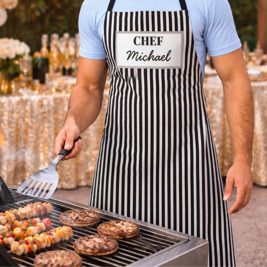 Modern Custom Personalized Chef Black Striped Schürze