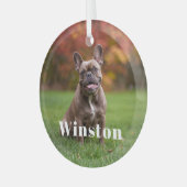 Modern Custom Pet Name Photo Holiday Ornament Aus Glas (Vorderseite links)