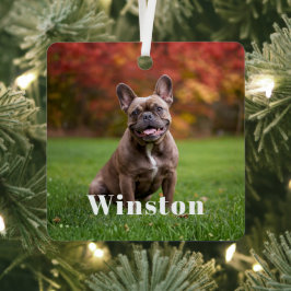 Modern Custom Pet Name Photo Holiday Ornament Aus Metall