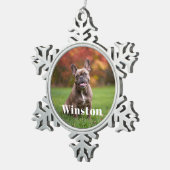 Modern Custom Pet Name Photo Holiday Schneeflocken Zinn-Ornament (Rechts)