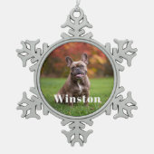 Modern Custom Pet Name Photo Holiday Schneeflocken Zinn-Ornament (Vorderseite)