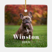 Modern Custom Pet Name Year Photo Holiday Keramikornament (Rückseite)