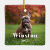 Modern Custom Pet Name Year Photo Holiday Keramikornament (Vorderseite)