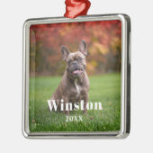 Modern Custom Pet Name Year Photo Holiday Ornament Aus Metall (Links)
