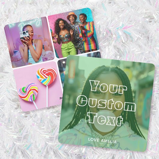 Modern Custom Photo Collage Text Cute Retro Green Feiertagskarte