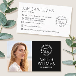 Modern Custom Photo Color Logo Brand Elegant Black Visitenkarte