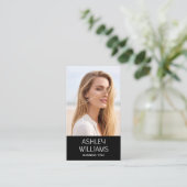 Modern Custom Photo Color QR Code Elegant Black Visitenkarte (Stehend Vorderseite)