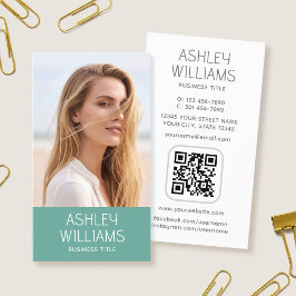 Modern Custom Photo Color QR Code Elegant Green Visitenkarte