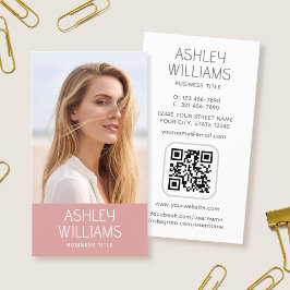 Modern Custom Photo Color QR Code Elegant Pink Visitenkarte