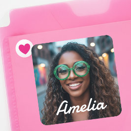 Modern Custom Photo Name Retro Typography Quadratischer Aufkleber