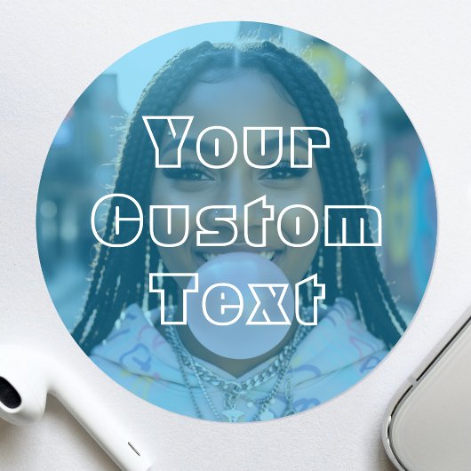 Modern Custom Photo Text Retro Blue Runder Aufkleber