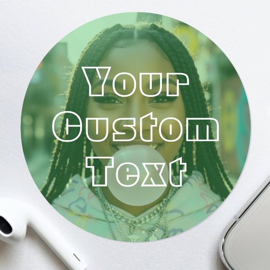 Modern Custom Photo Text Retro Green Runder Aufkleber