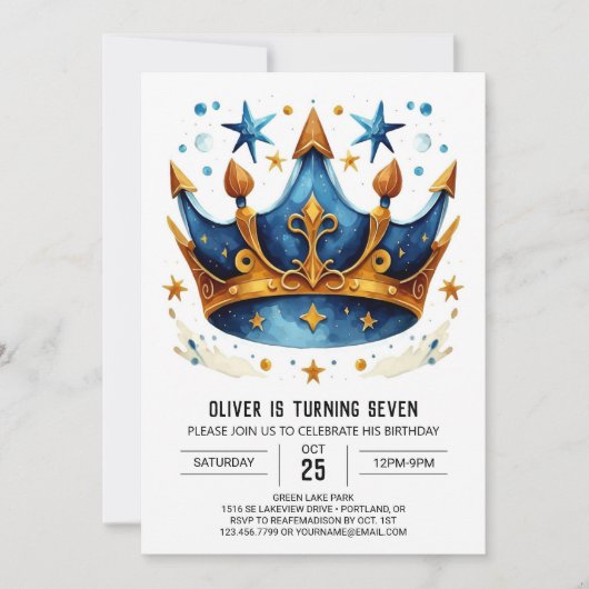Modern Custom Prince Crown Geburtstag Einladung (Vorderseite)