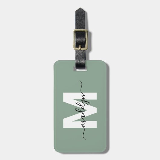 Modern Custom Sage Green Monogram Name Gepäckanhänger (Vorderseite vertikal)