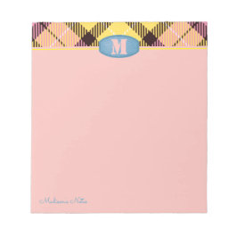 Modern Custom Script Monogram Tartan Jeans Pink Notizblock