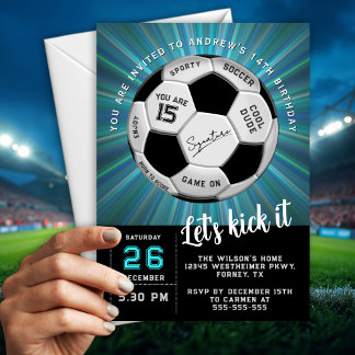 Modern Custom Soccer Ball  Birthday Fully Editable Einladung