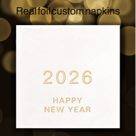 Modern Custom Text Happy New Year 2026 Party Gold Servietten Mit Folie