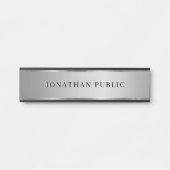 Modern Custom Text Name Elegant Black & Silver Türschild (Vorderseite )