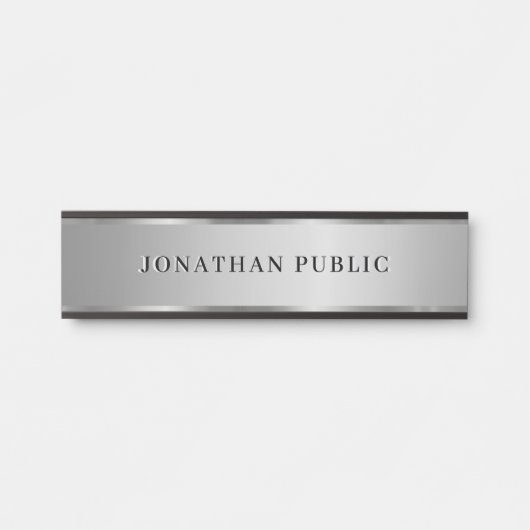 Modern Custom Text Name Elegant Black & Silver Türschild (Vorderseite )