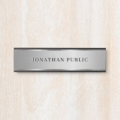 Modern Custom Text Name Elegant Black & Silver Türschild (Vorderseite )