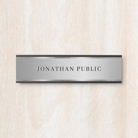 Modern Custom Text Name Elegant Black & Silver Türschild (Vorderseite )