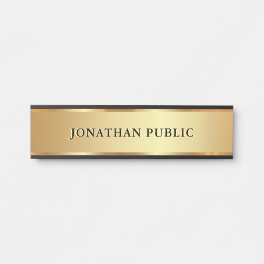 Modern Custom Text Name Luxury Black & Gold Türschild (Vorderseite )