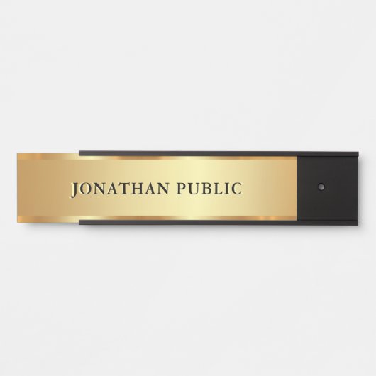 Modern Custom Text Name Luxury Black & Gold Türschild (Vorderseite )