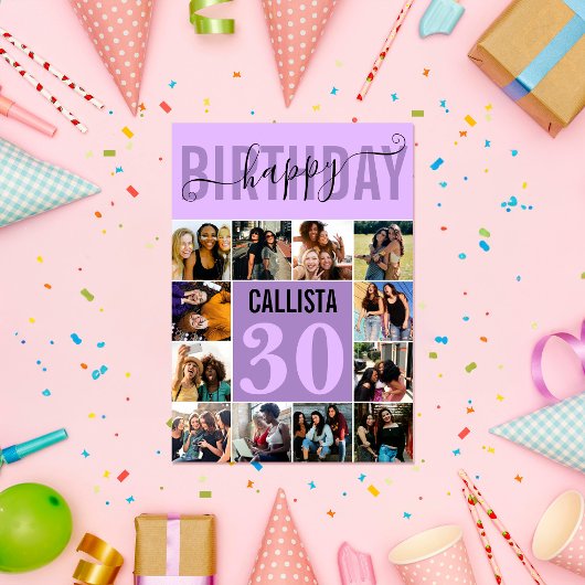 Modern Custom Violet Lila 12 Foto Geburtstag Karte