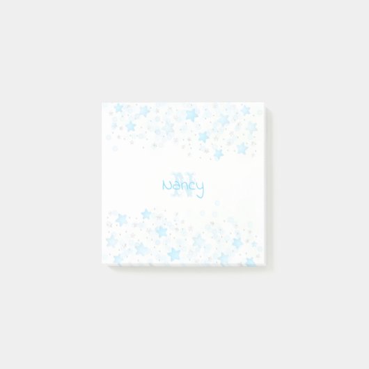 Modern Custom Watercolor Blue Stars Post-it Klebezettel (Vorderseite)