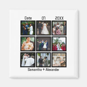 Modern Custom Wedding Anniversary 9 Photo Collage Magnet