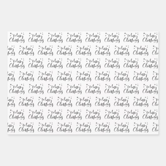 Modern Custom White Black Tree Frohe Weihnachten Geschenkpapier Set (Vorderseite 3)