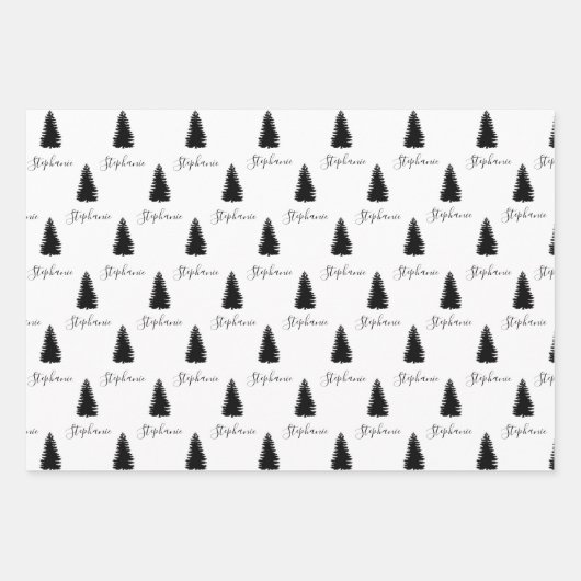 Modern Custom White Black Tree Frohe Weihnachten Geschenkpapier Set (Vorderseite)