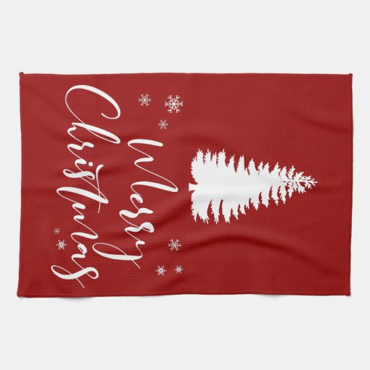 Modern Custom White Black Tree Frohe Weihnachten Geschirrtuch (Horizontal)