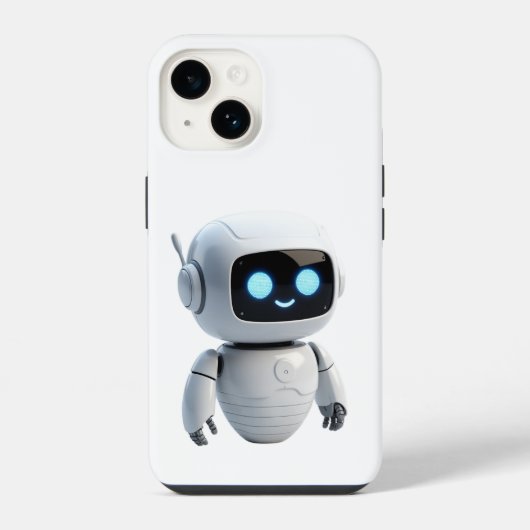 Modern Cute AI Robot Minimalist White iPhone Case Hülle (Rückseite)