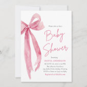 Modern Cute Blush Pink Bow Baby Shower Einladung (Vorderseite)