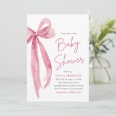 Modern Cute Blush Pink Bow Baby Shower Einladung (Stehend Vorderseite)
