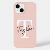 Modern Cute Blush Pink Monogram Name Girly Script Case-Mate iPhone Hülle (Rückseite)