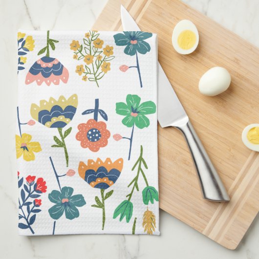 Modern cute botanical pattern Pink Blue yellow Geschirrtuch (Viertel Falte)