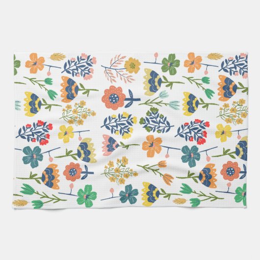 Modern cute botanical pattern Pink Blue yellow Geschirrtuch (Horizontal)