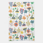 Modern cute botanical pattern Pink Blue yellow Geschirrtuch (Vertikal)