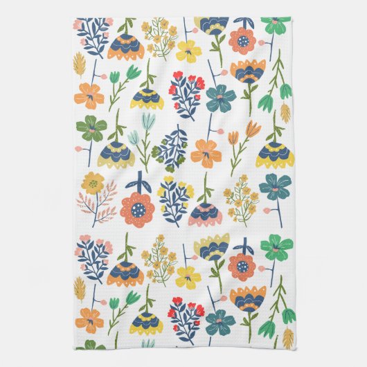 Modern cute botanical pattern Pink Blue yellow Geschirrtuch (Vertikal)