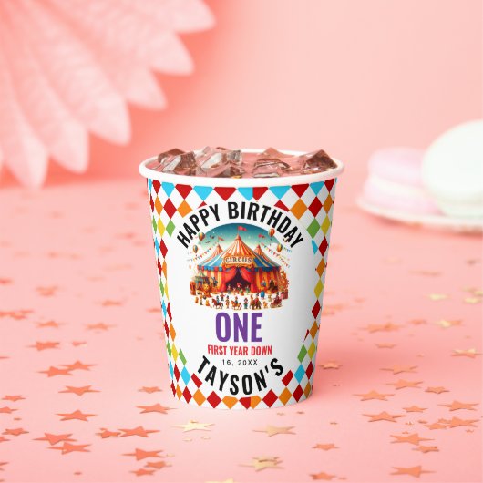 Modern Cute Circus Carnival 1st Birthday  Pappbecher (Insitu)