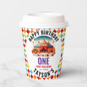 Modern Cute Circus Carnival 1st Birthday  Pappbecher (Rückseite)