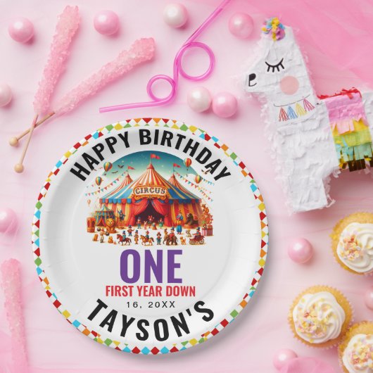 Modern Cute Circus Carnival 1st Birthday Pappteller (Party)