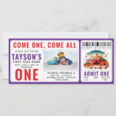 Modern Cute Circus Carnival 1st Birthday Ticket  Einladung (Vorderseite)