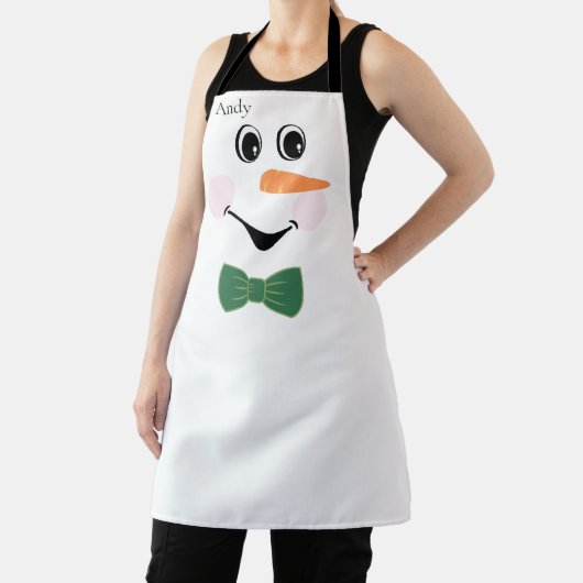 Modern Cute Custom Snowman face apron bow tie red Schürze (InSitu)