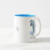 Modern Cute Dolphin, Script and Monogram Zweifarbige Tasse (VorderseiteRechts)